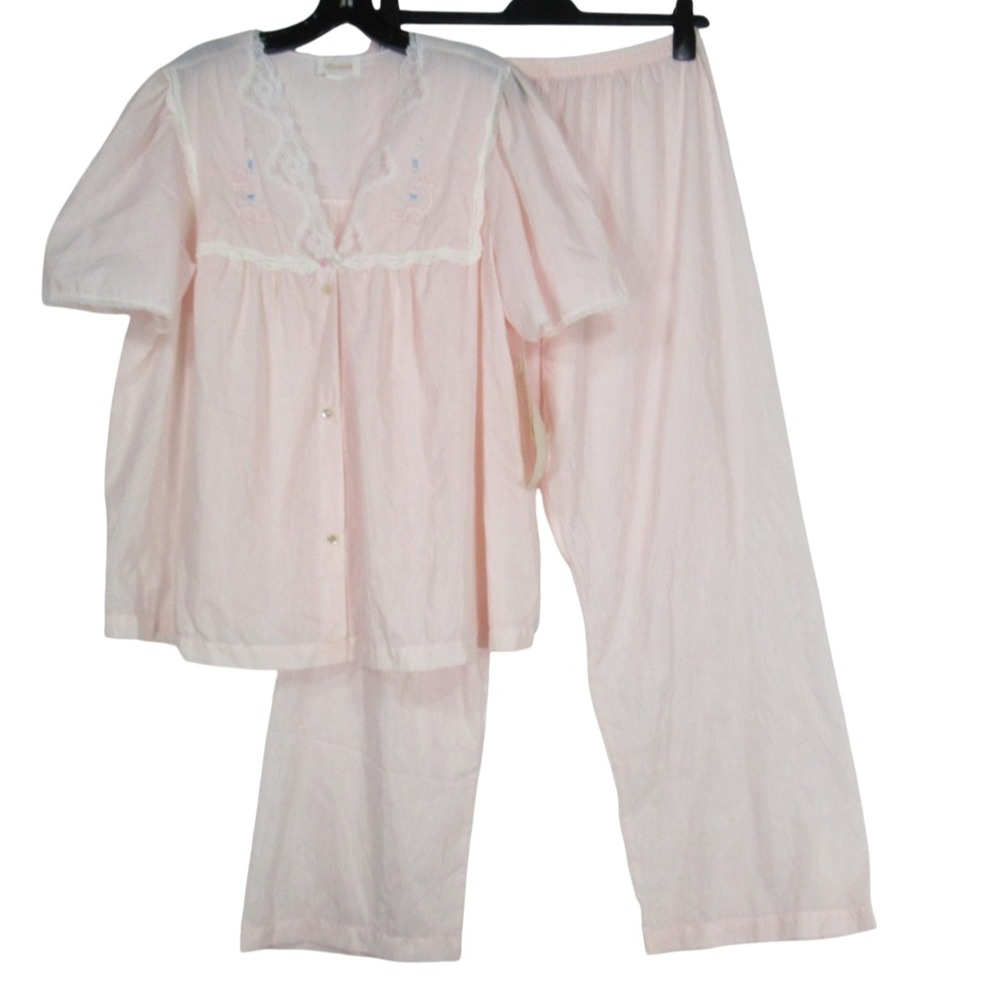 Nwt Vtg BARBIZON Pink HELENE Floral & Lace Yoke Lounge Pajama Top/Pants Sz XL